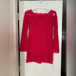 Victoria’s Secret Red Lace Long-Sleeve Lingerie Dress – Bell Sleeve Detail